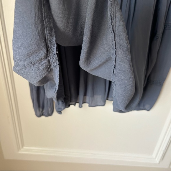 Aritzia Wilfred Ruthie Granite Blue Smocked Lace Long Sleeve Blouse Medium M - Picture 13 of 15